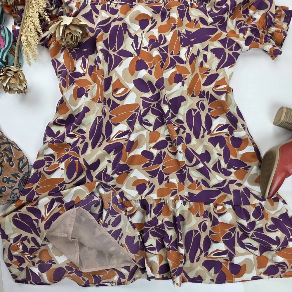 New Anthropologie THML Women's Purple and Orange Patterned Pocketed Dress XL - Picture 2 of 12